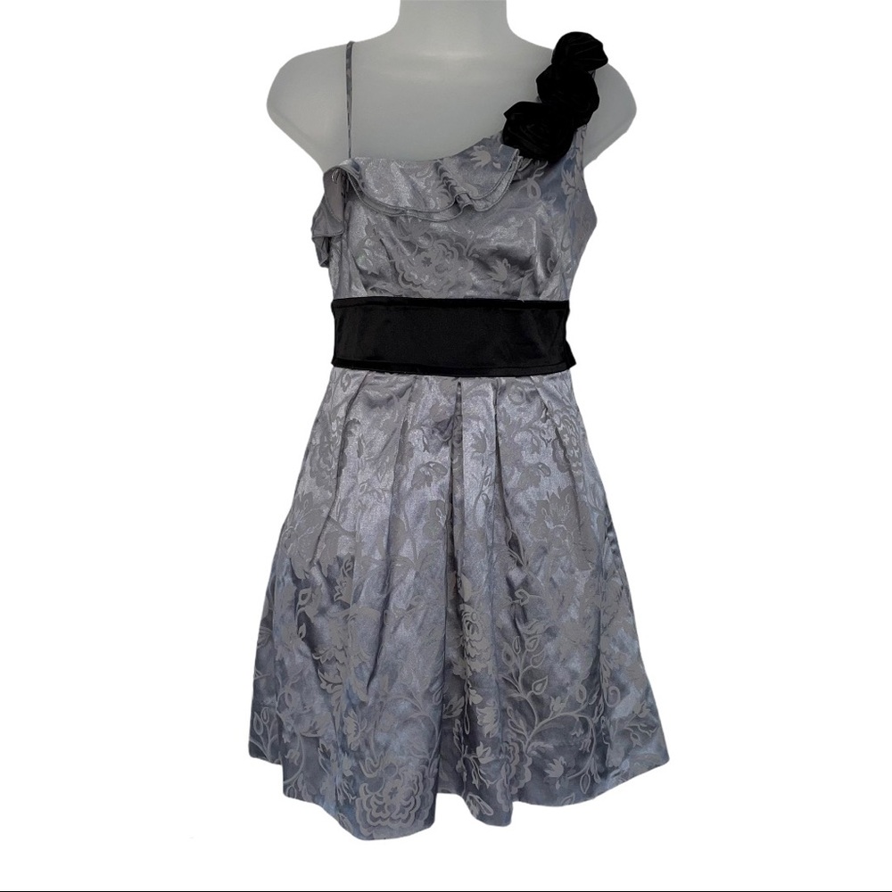 Speechless Burnout One Shoulder Mini Cocktail Dress Gray Formal HOCO Y2K